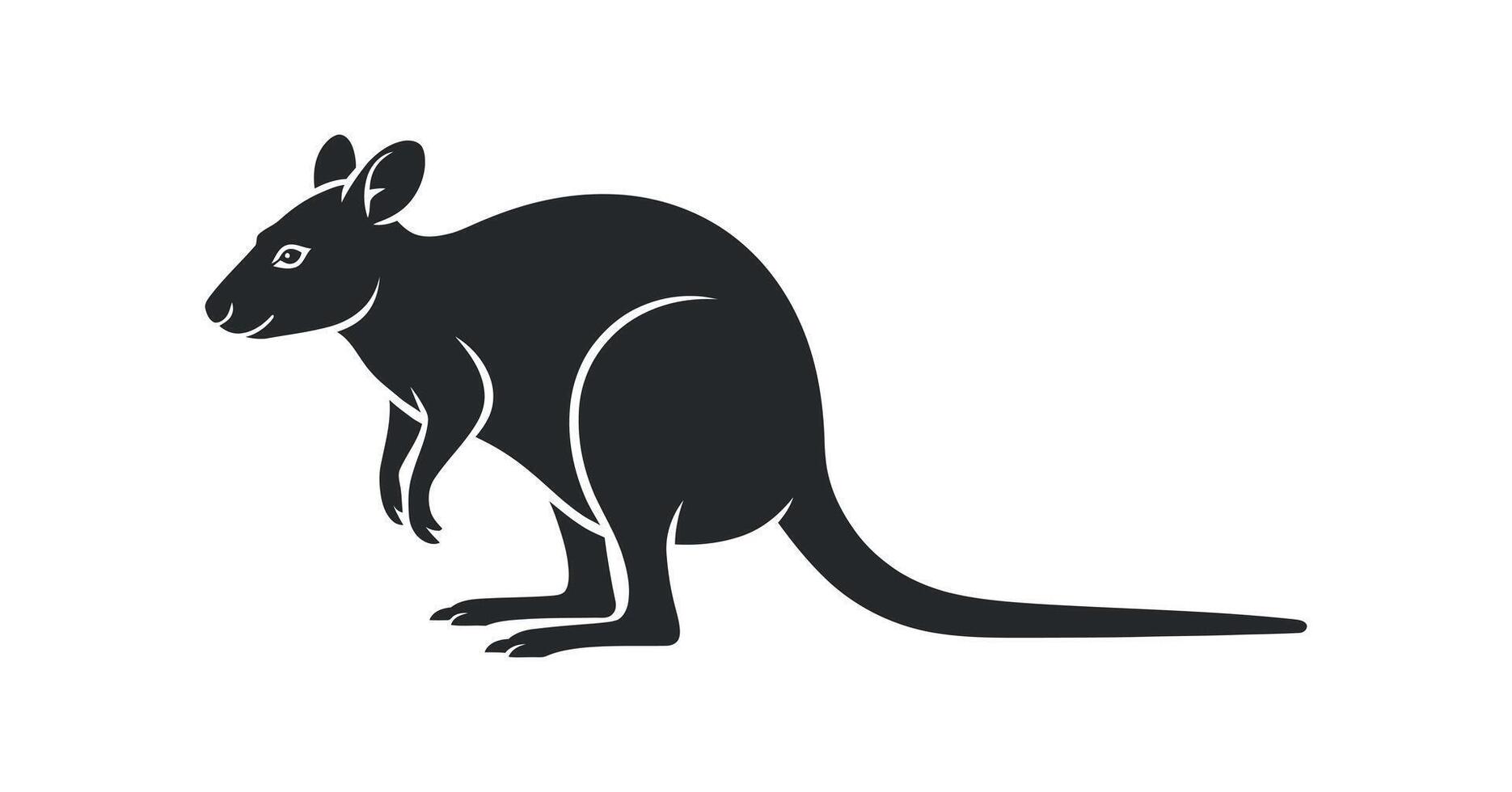 Simple Black Silhouette of a Kangaroo Standing Profile View Wildlife Animal Icon vector