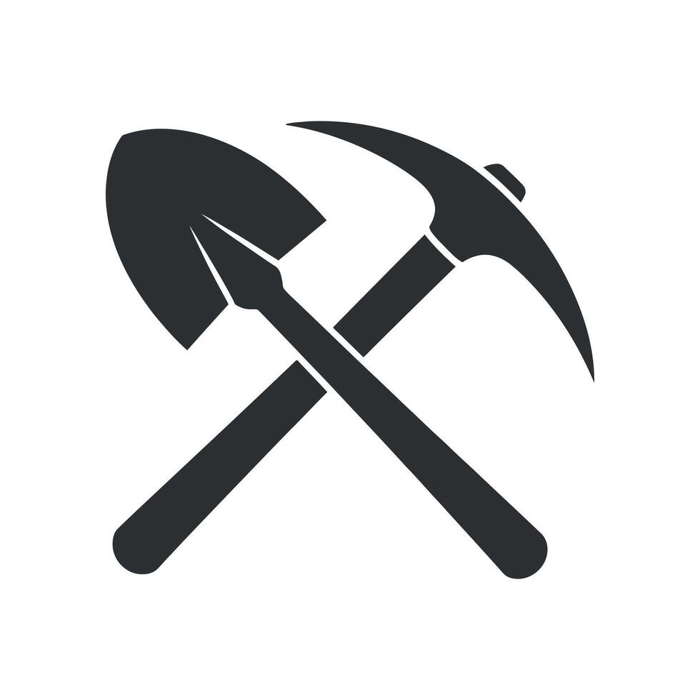 Crossed Shovel and Pickaxe Icon Mining Tools Equipment Symbol vector