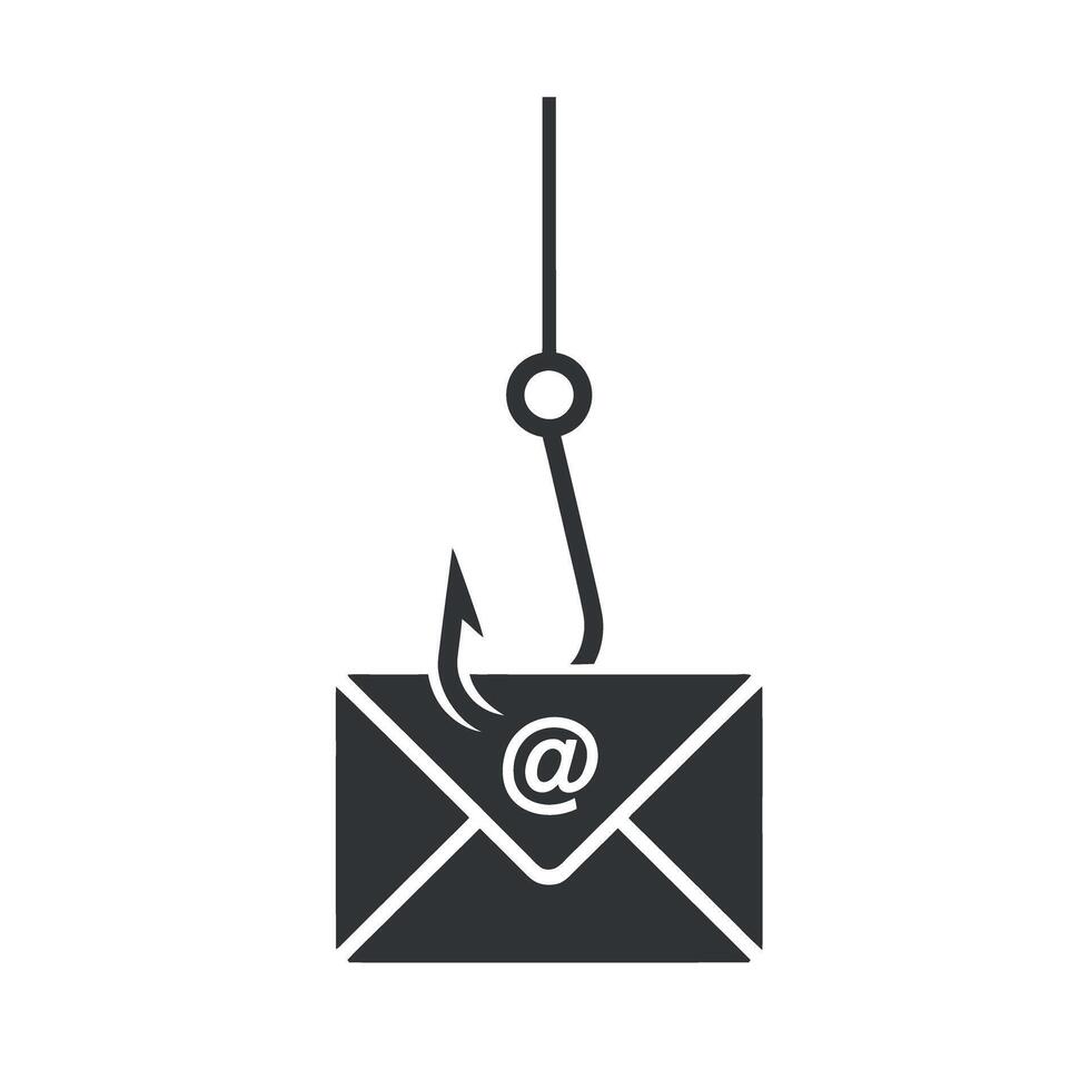 Email phishing scam concept illustration with a fishing hook and email icon vector