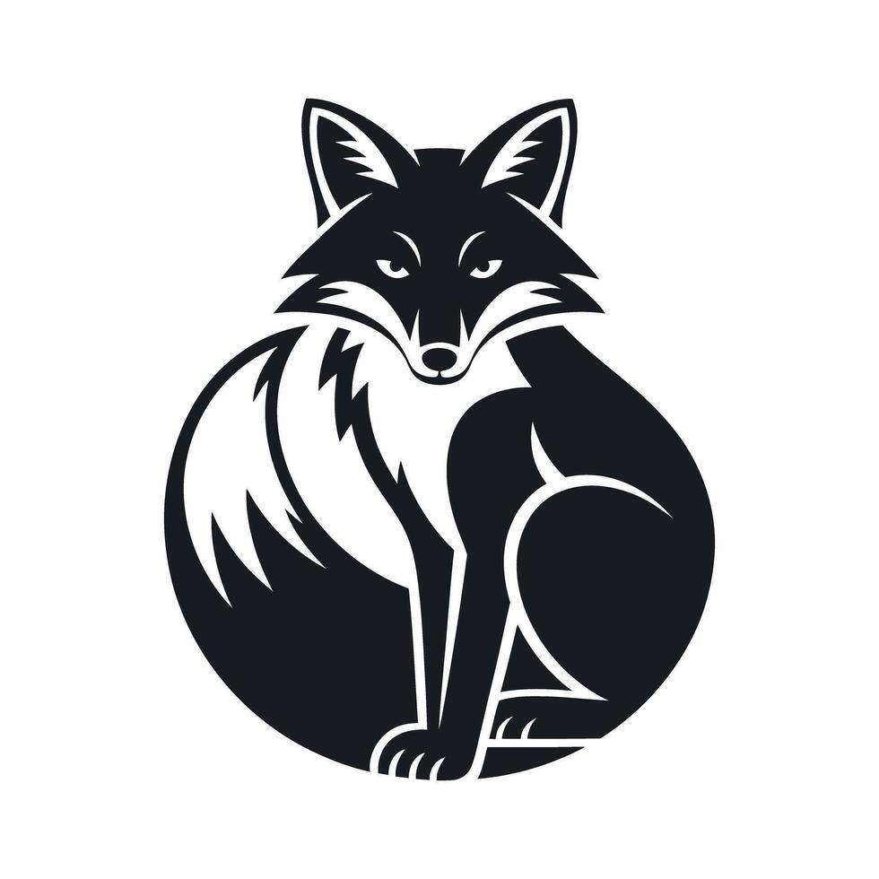 Majestic Black and White Fox Illustration in a Circular Design Perfect for Logos Branding and Graphic Designs vector