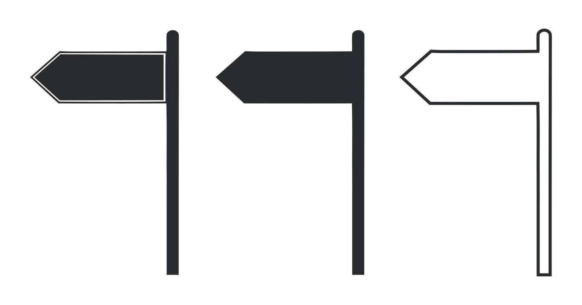 Three Simple Directional Signpost Icons Black White and Gray for Navigation vector