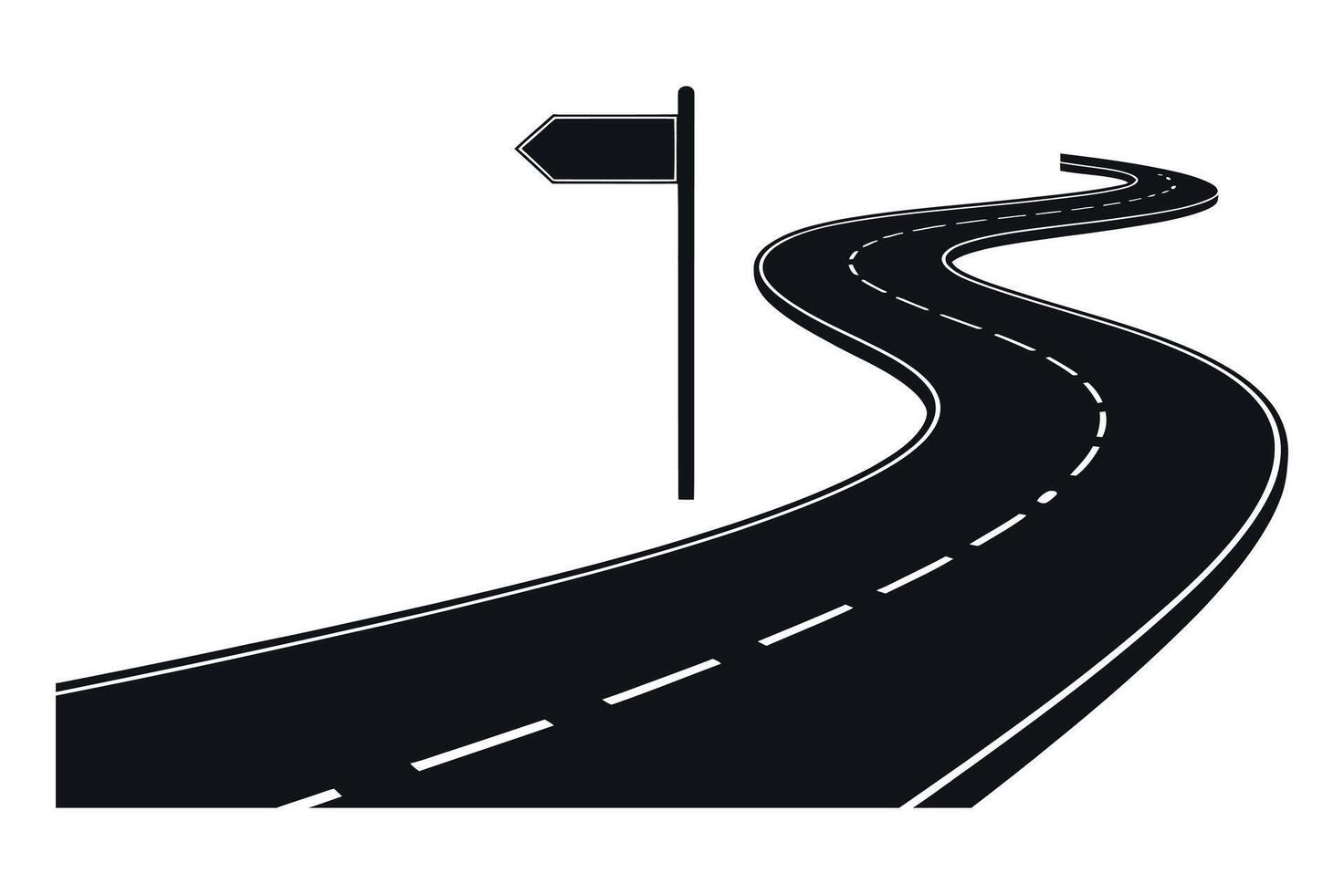 Winding Asphalt Road with Blank Signpost Icon Illustration vector