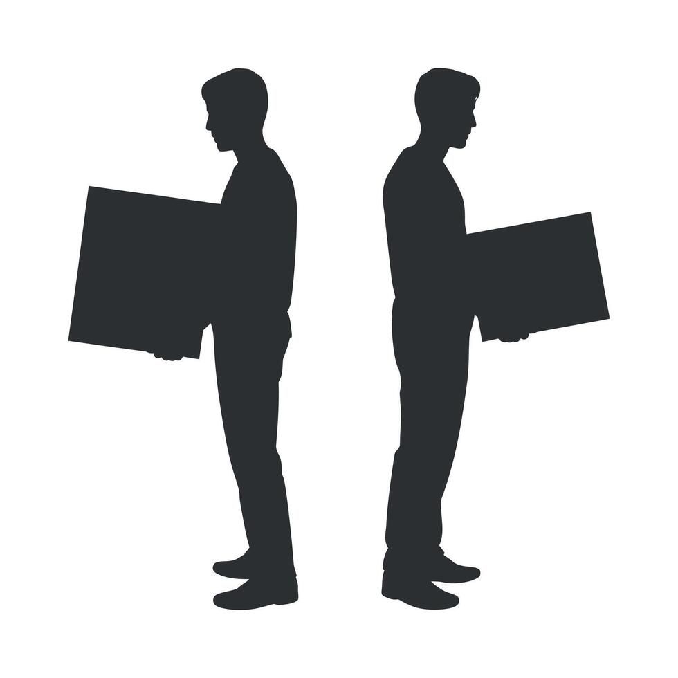 Two Men Silhouette Carrying Boxes Showing Correct and Incorrect Lifting Posture vector