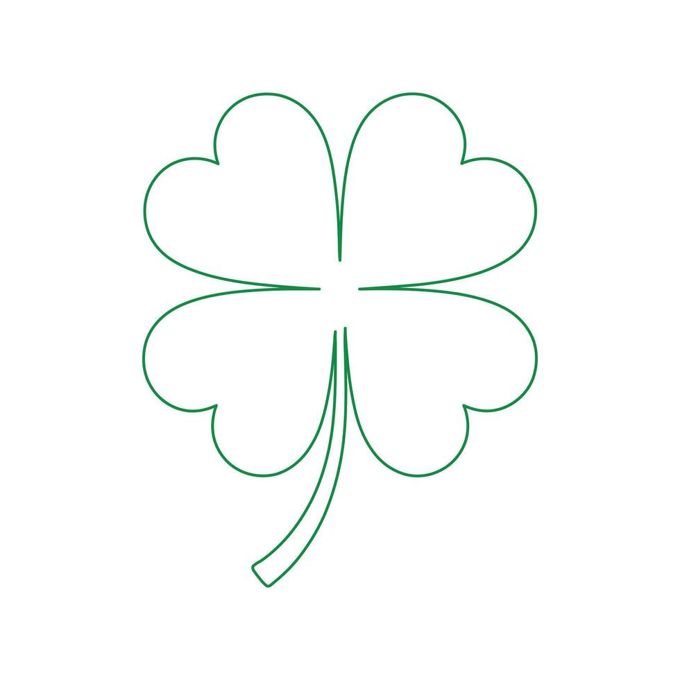 Simple Green Line Drawing of a Four Leaf Clover Isolated on White Background vector