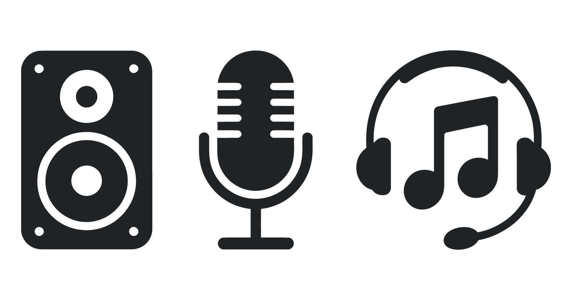 Audio Equipment Icons Speaker Microphone Headphones Music Note vector