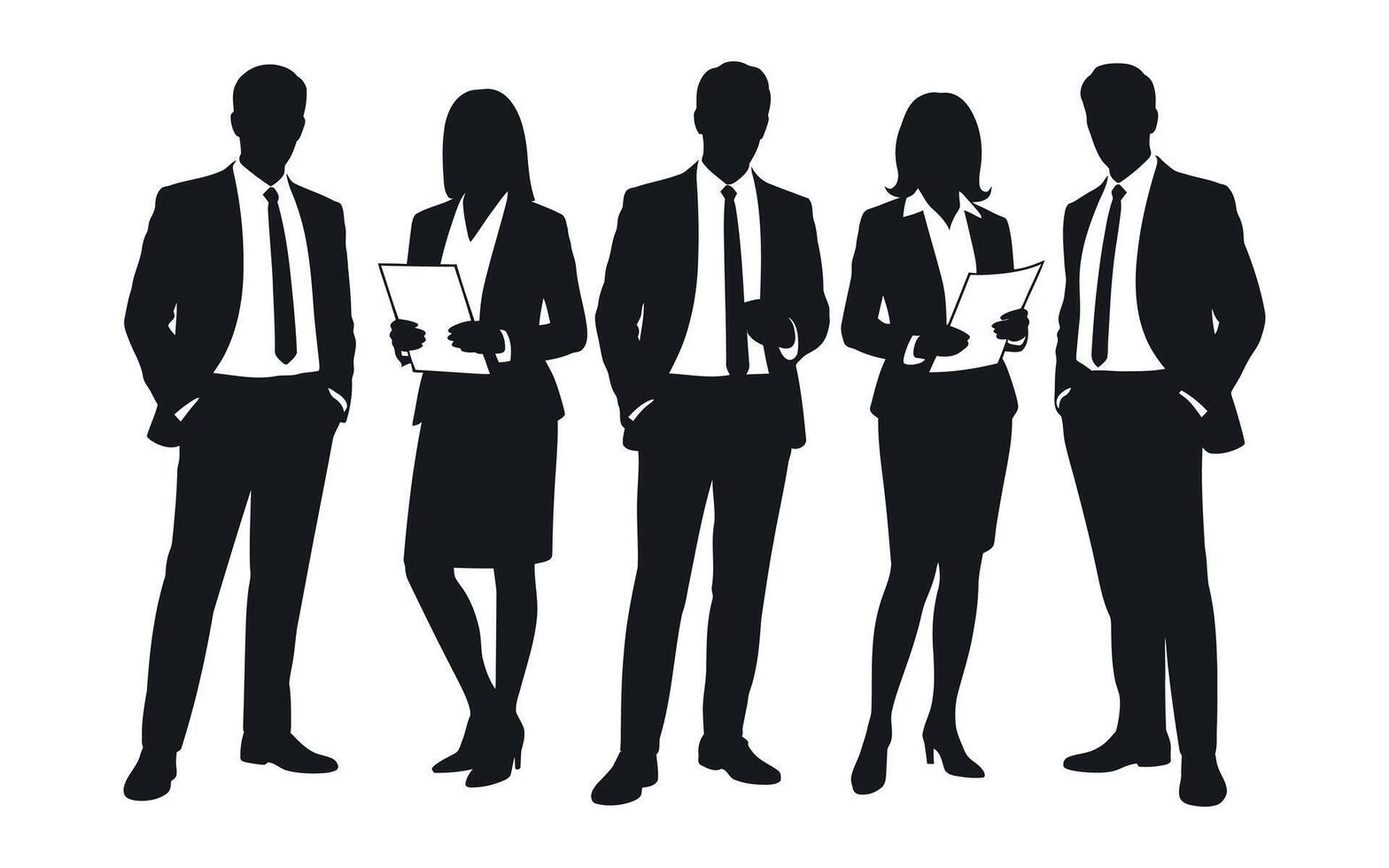 Silhouettes of a Business Team Four Professionals Holding Documents vector