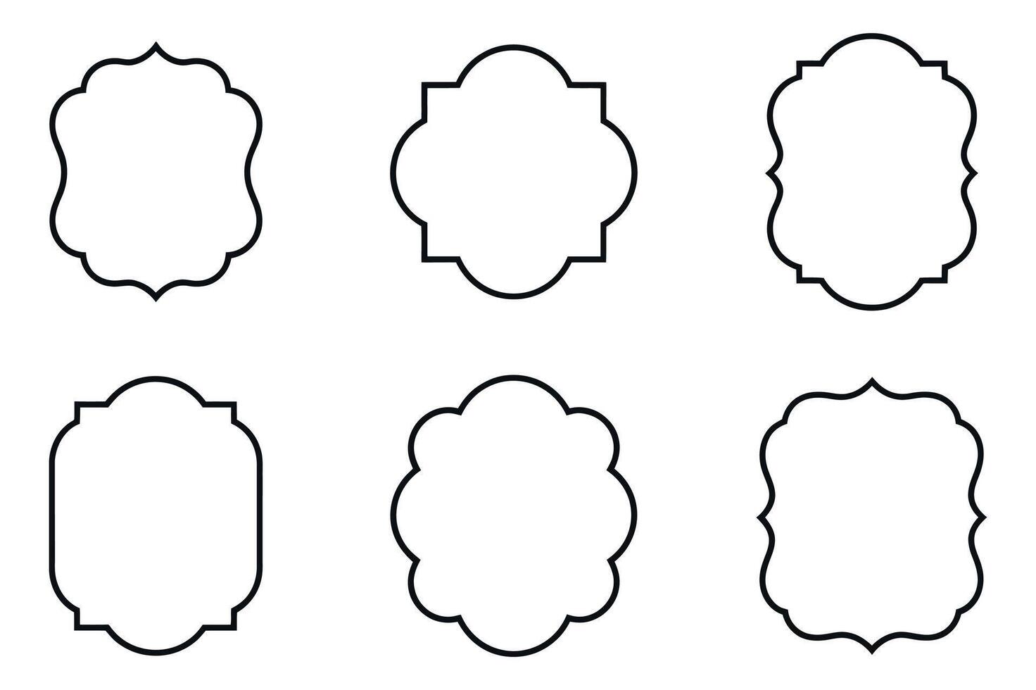 Six Elegant Ornamental Frames Black Outline Shapes for Design Projects vector