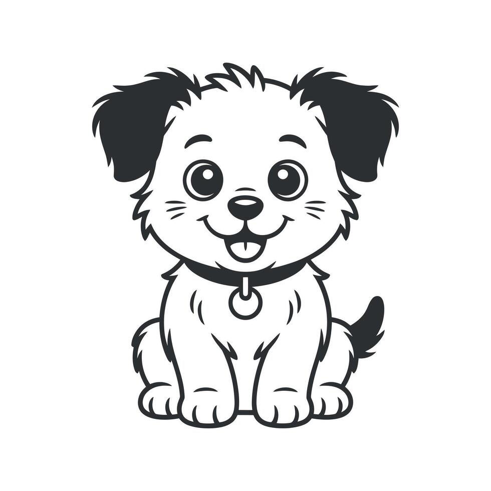 Adorable Cartoon Puppy Sitting with Collar Happy Expression Dog Illustration vector