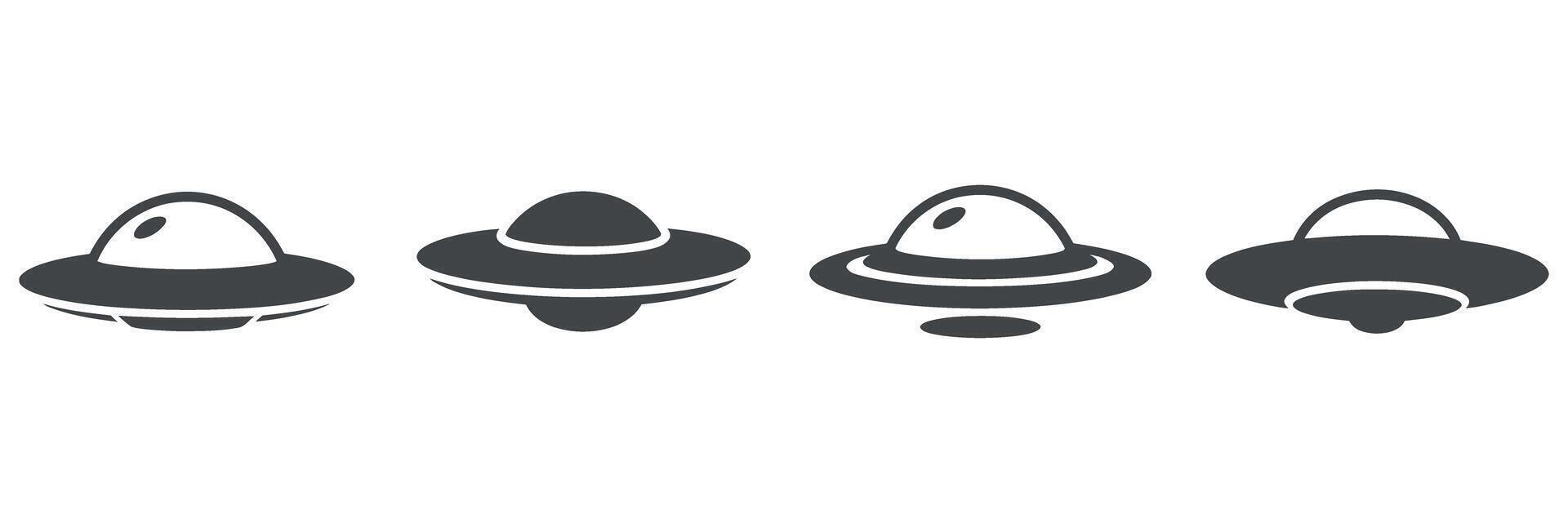 Four Different Views of a Classic Flying Saucer UFO Icon in Gray vector