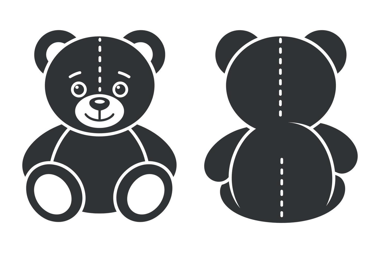 Front and Back View of a Simple Black Teddy Bear Illustration vector