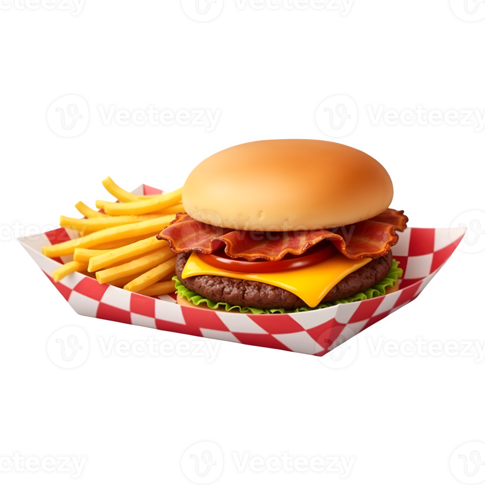 Delicious Burger With Bacon Cheese Fries For Lunch Today png