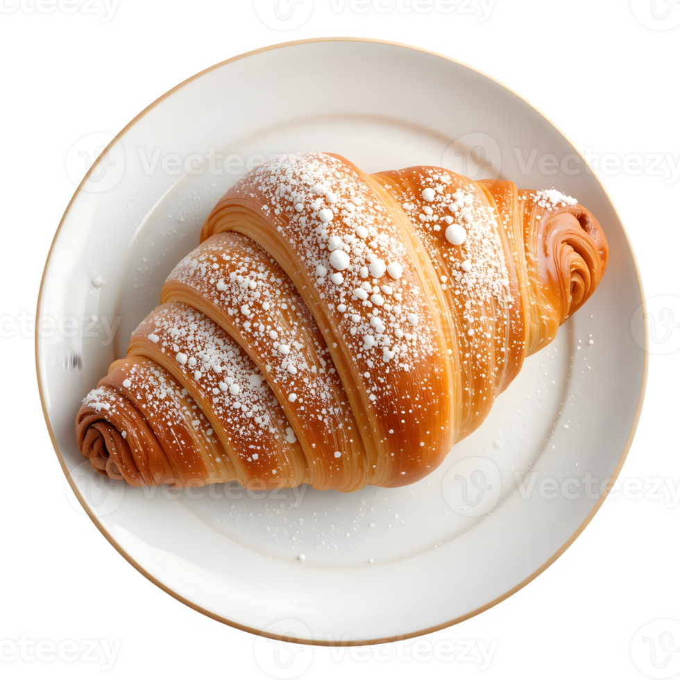 Delicious Croissant with Powdered Sugar on a White Plate png