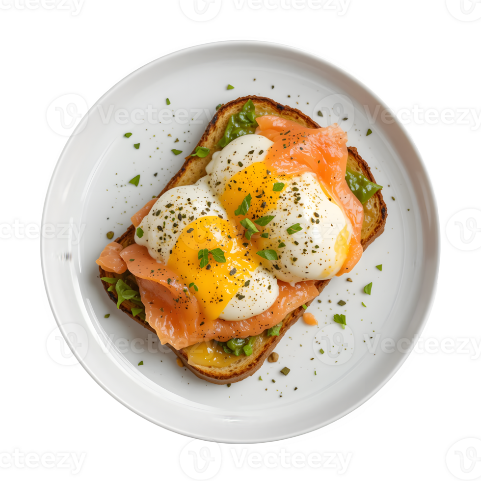 Breakfast Recipe Poached Eggs with Avocado and Smoked Salmon png