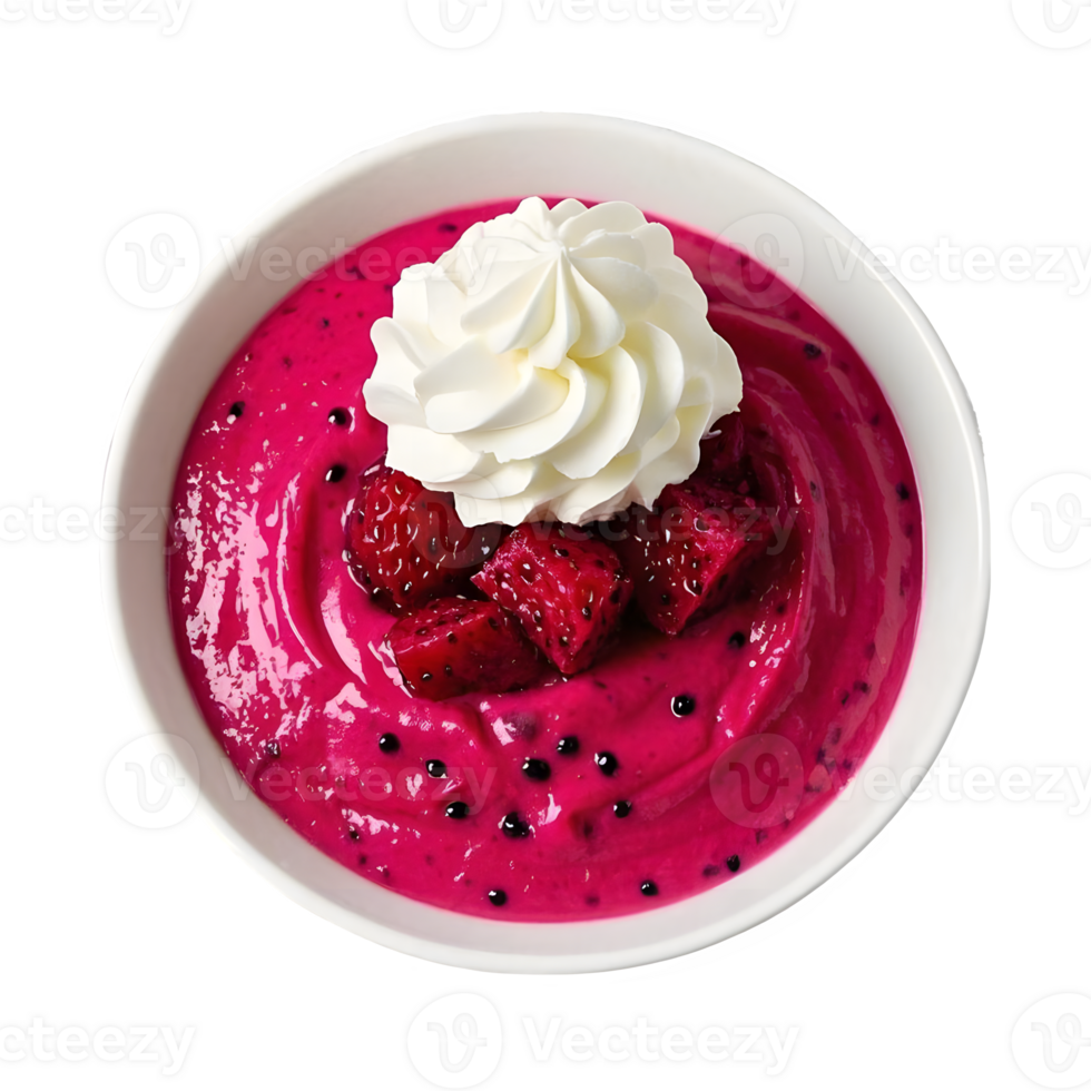 Delicious Dragon Fruit Bowl with Whipped Cream Topping png
