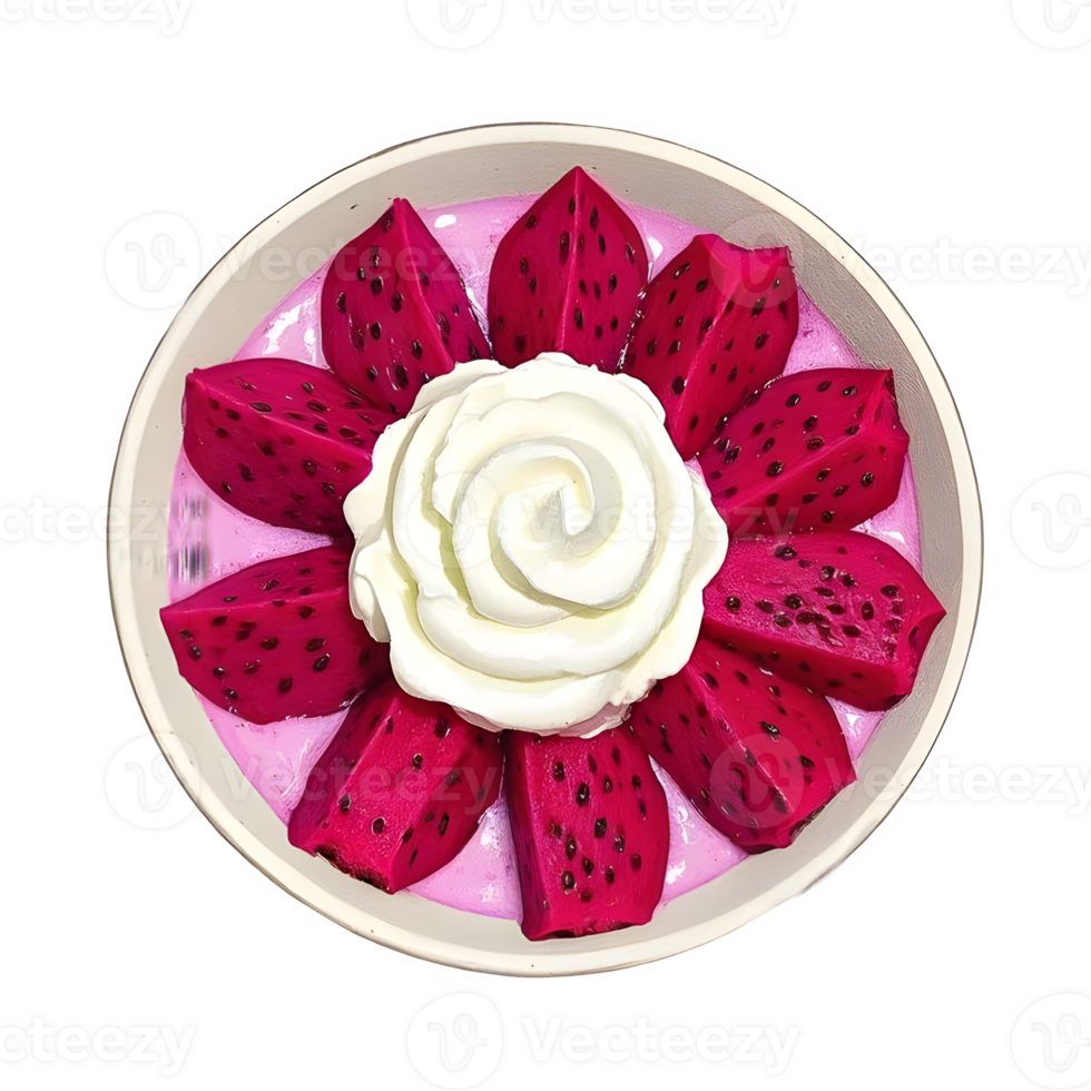 Dragon Fruit Dessert with Cream Rose Delightful Meal Treat png