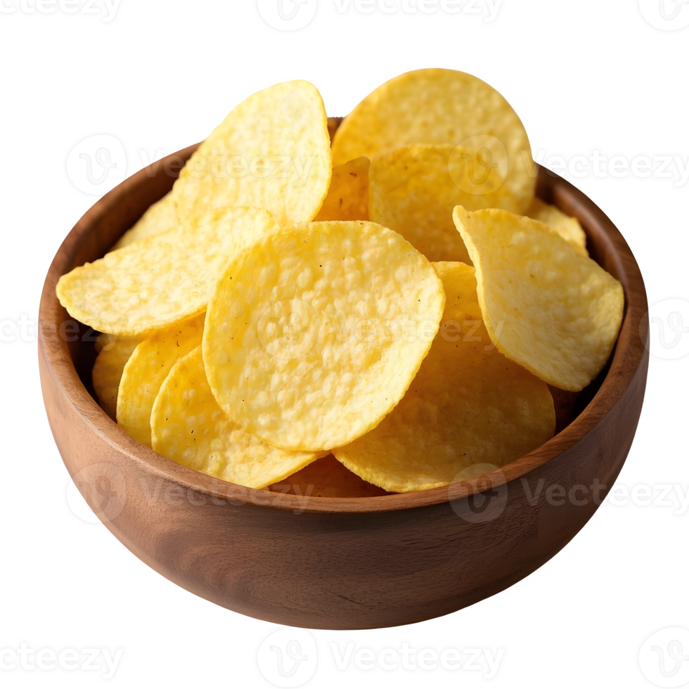 Golden Crispy Potato Chips in Bowl for Casual Snacking png