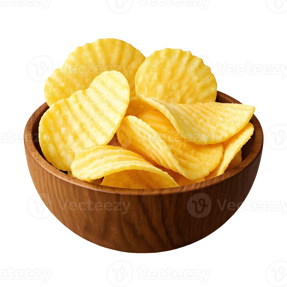 Bowl of Wavy Chips Delightful Crispness for Snacking Pleasure png