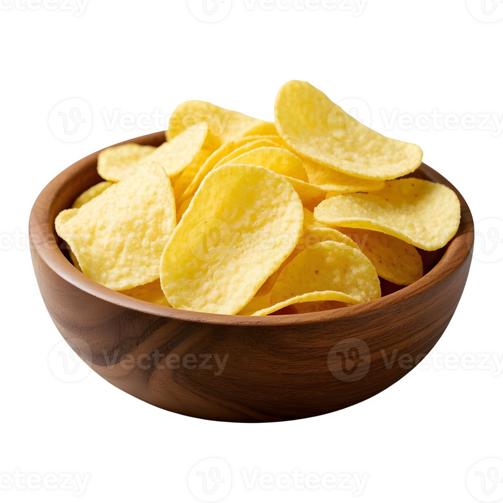Crispy Golden Potato Chips Delighting the Palate in Wooden Bowl png