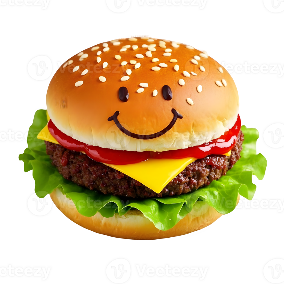 Delicious Burger with Lettuce Cheese Meat Ketchup and Smile png