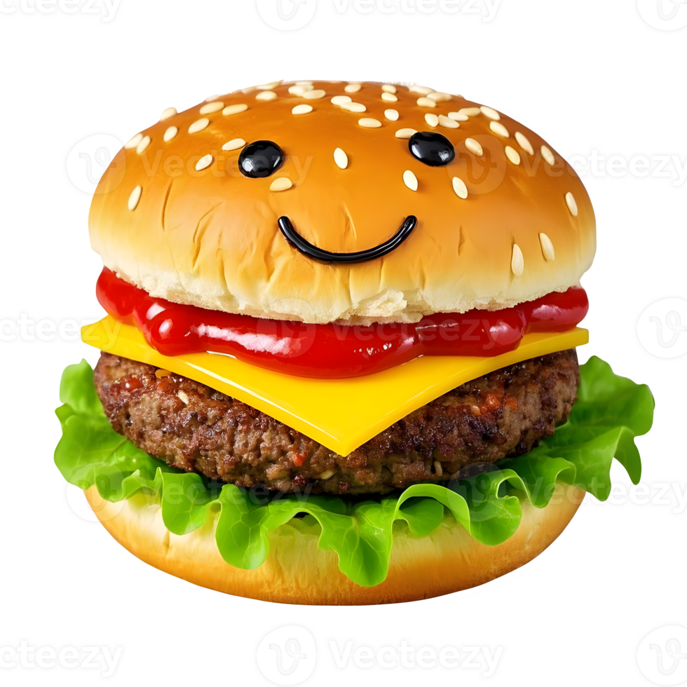 Delicious Looking Burger Full Of Taste And Happy Face png