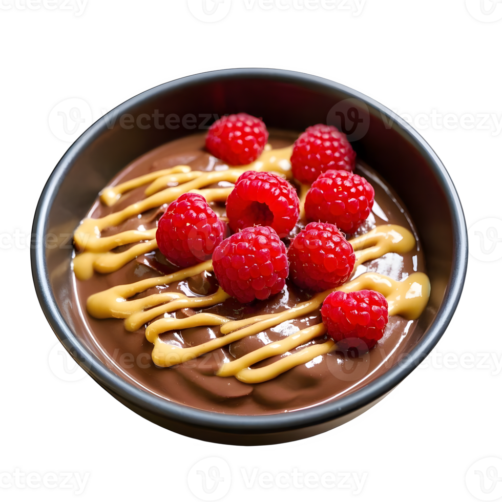 Chocolate Pudding with Raspberries and Peanut Butter Garnish Recipe png
