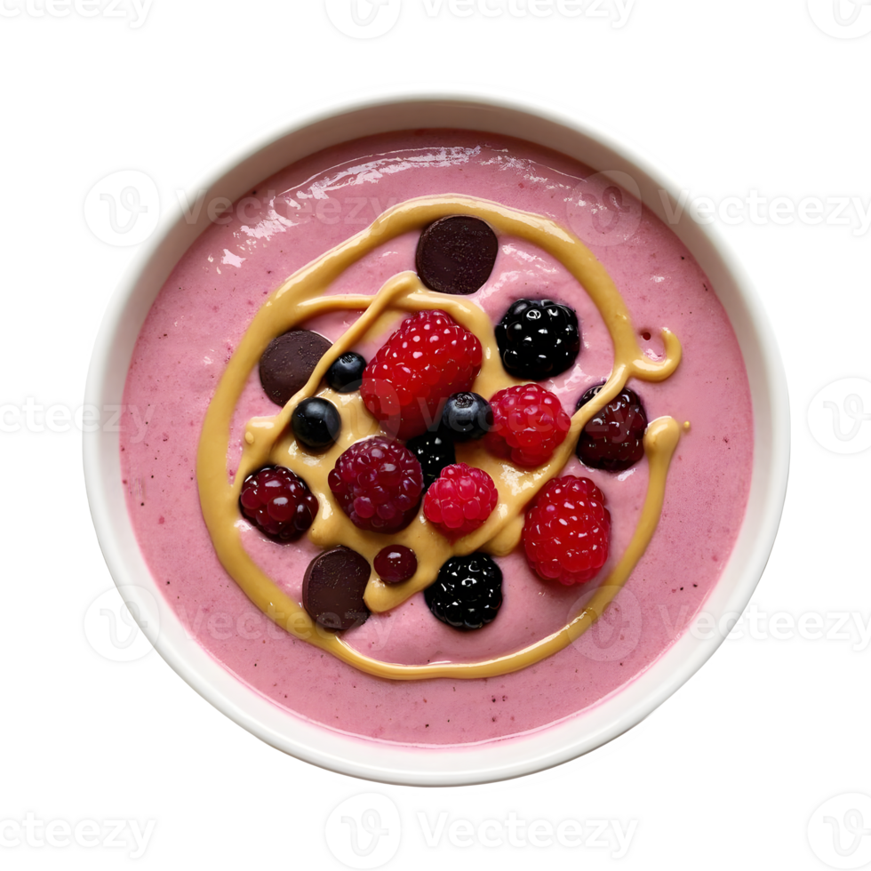 Healthy Breakfast Smoothie Bowl with Peanut Butter and Berries png