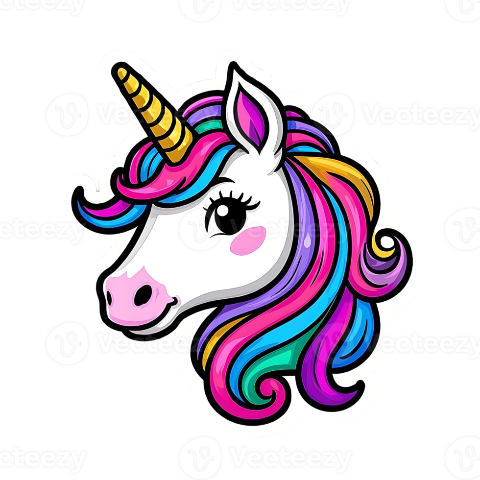 Charming Unicorn with Rainbow Mane and Sparkling Magical Horn png