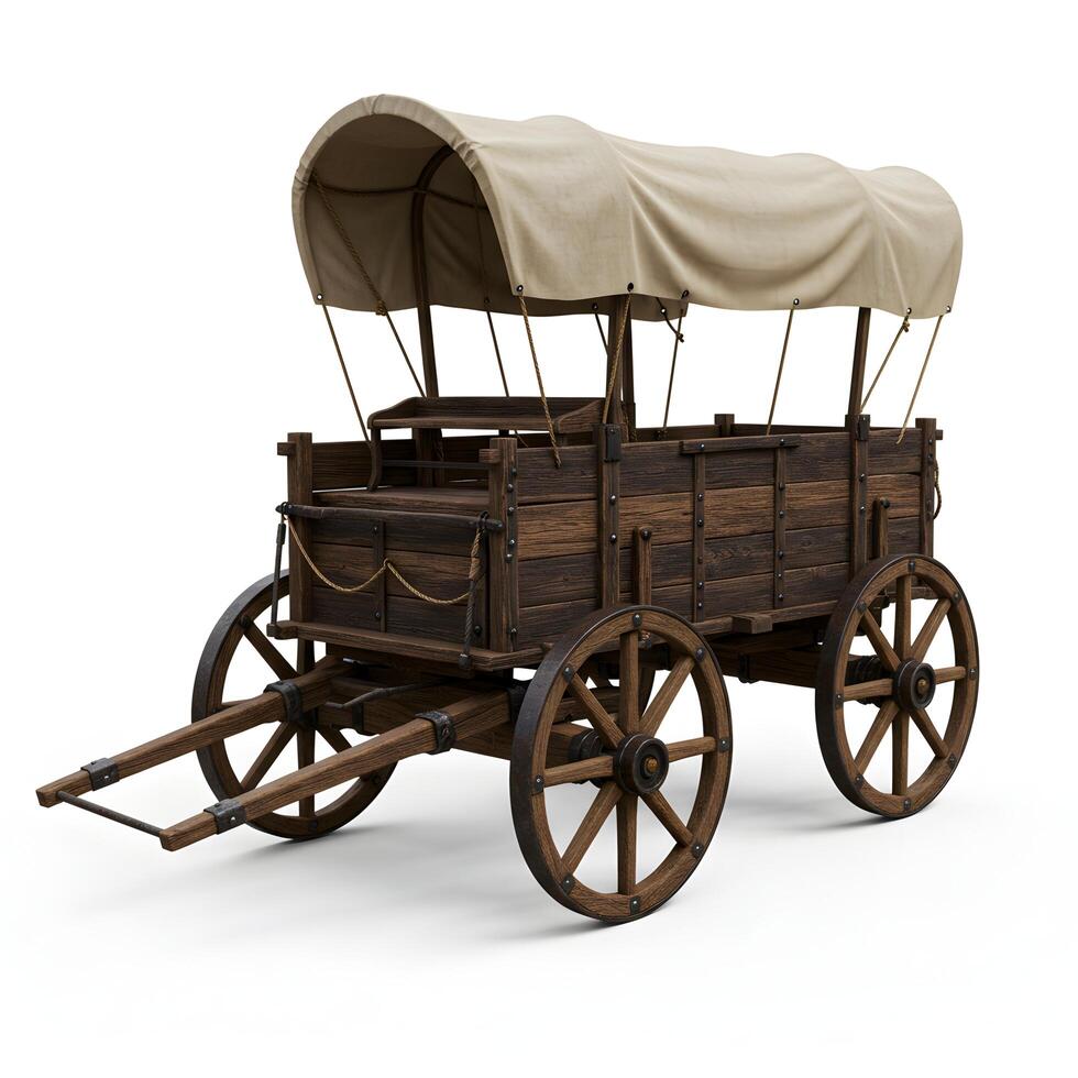 A Detailed Render of a Covered Wagon on a White Background, Isolated photo