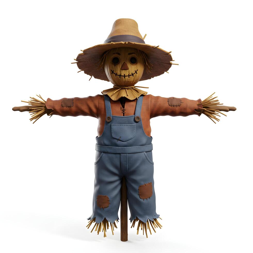A cheerful scarecrow standing tall in the field, a symbol of autumn harvest photo
