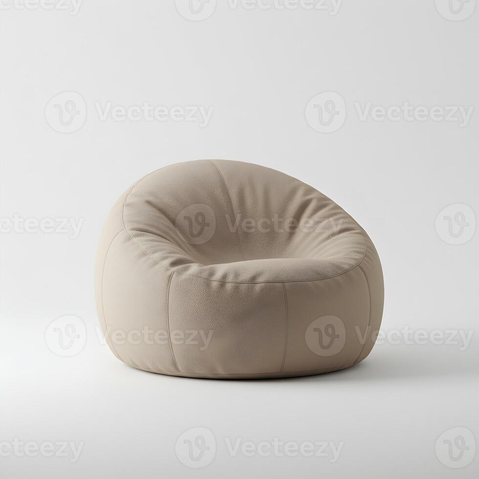 Elegant Single Beige Bean Bag Chair Isolated on White Background photo