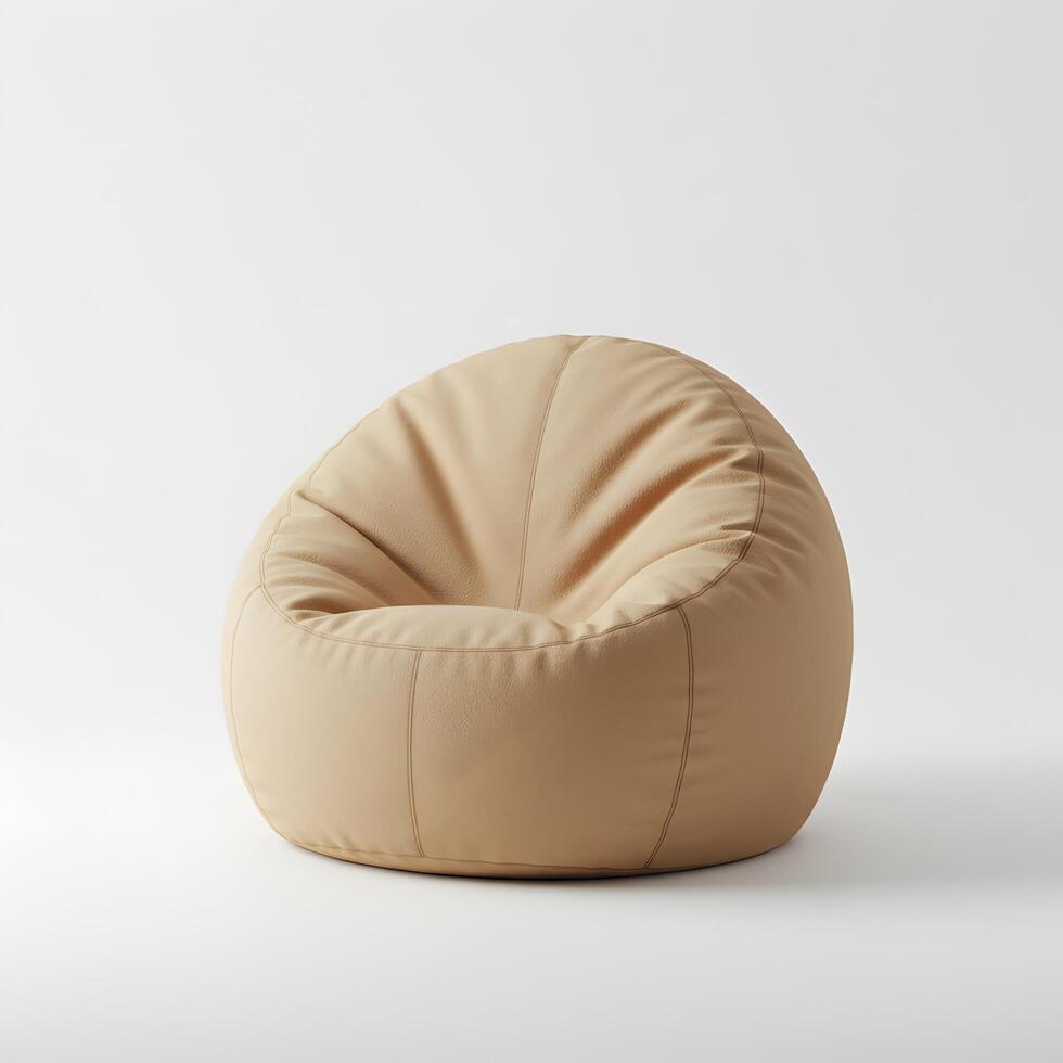 Comfortable beige bean bag chair isolated on a white background rendering photo