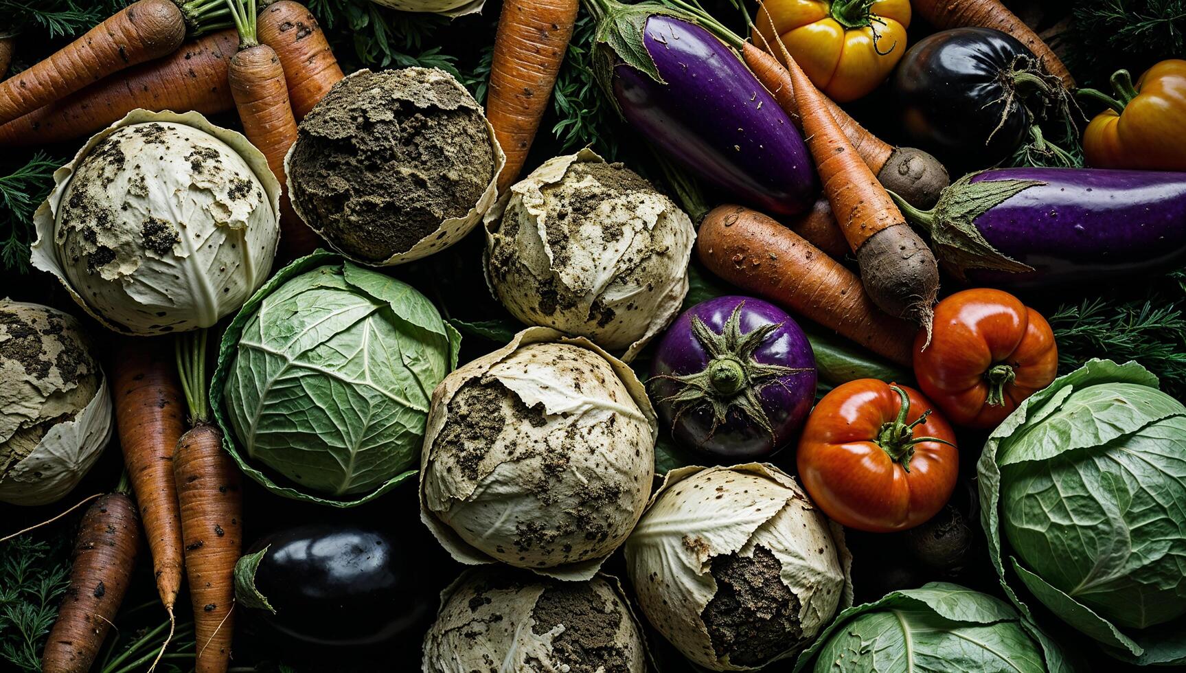 Various types of vegetables that are dry and stale. photo