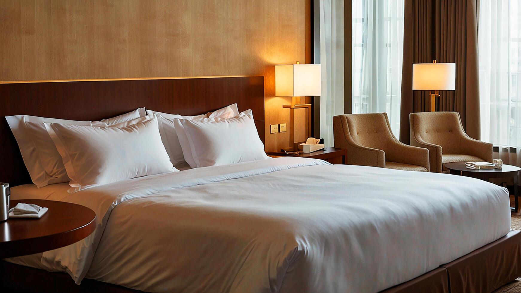 A five star hotel bed that has been cleaned by the cleaning staff photo