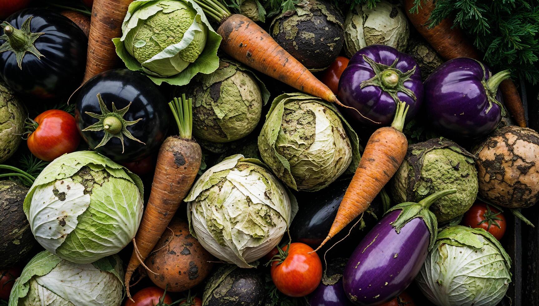 Various types of vegetables that are dry and stale. 8 photo