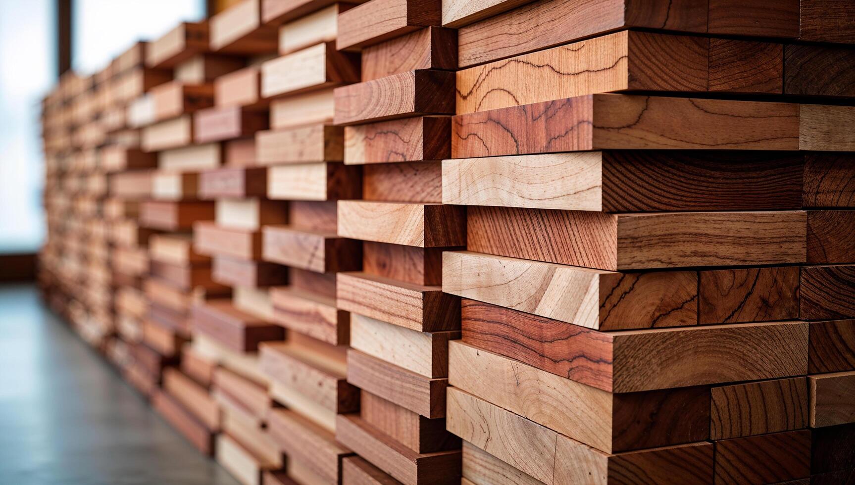 Background and texture of stack of teak wood blocks photo