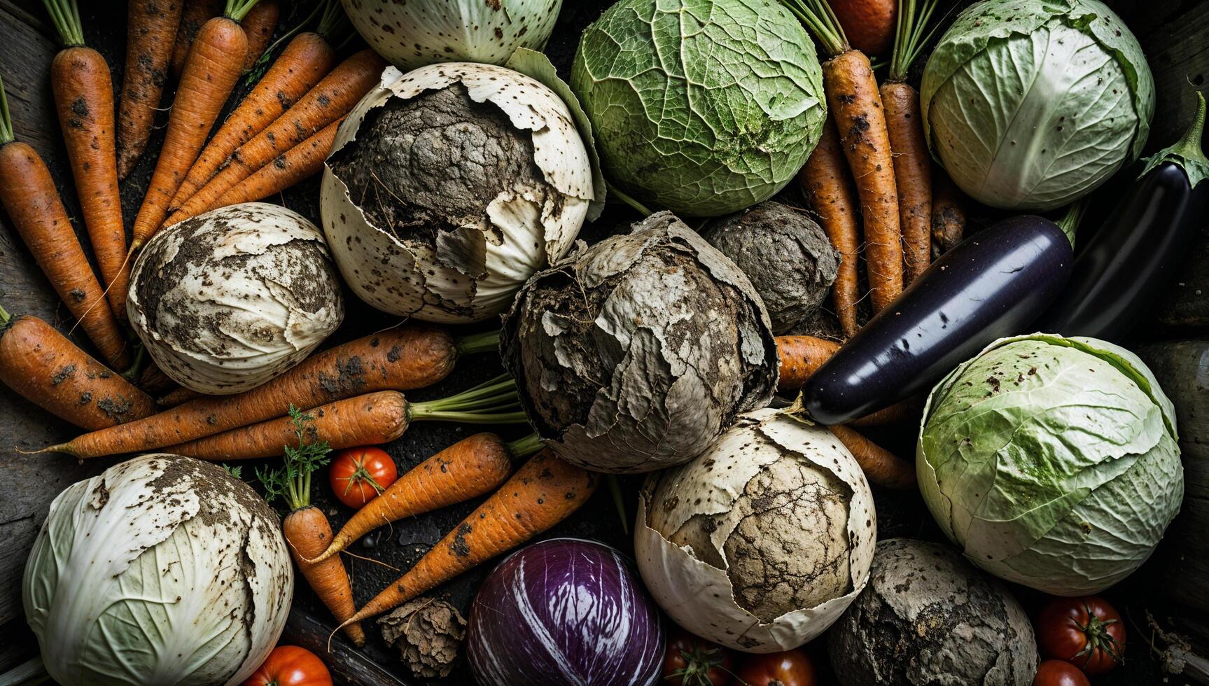 Various types of vegetables that are dry and stale. 7 photo