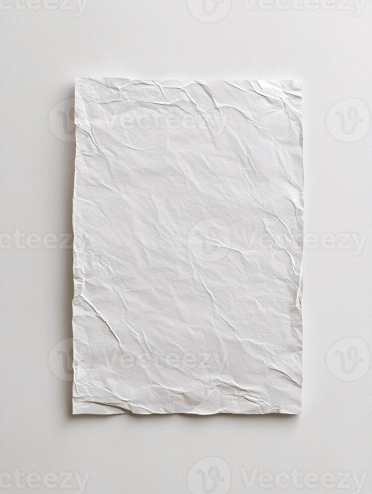 A sophisticated paper mockup presents a blank textured canvas on a pristine background, perfect for showcasing branding or artwork with ease. photo