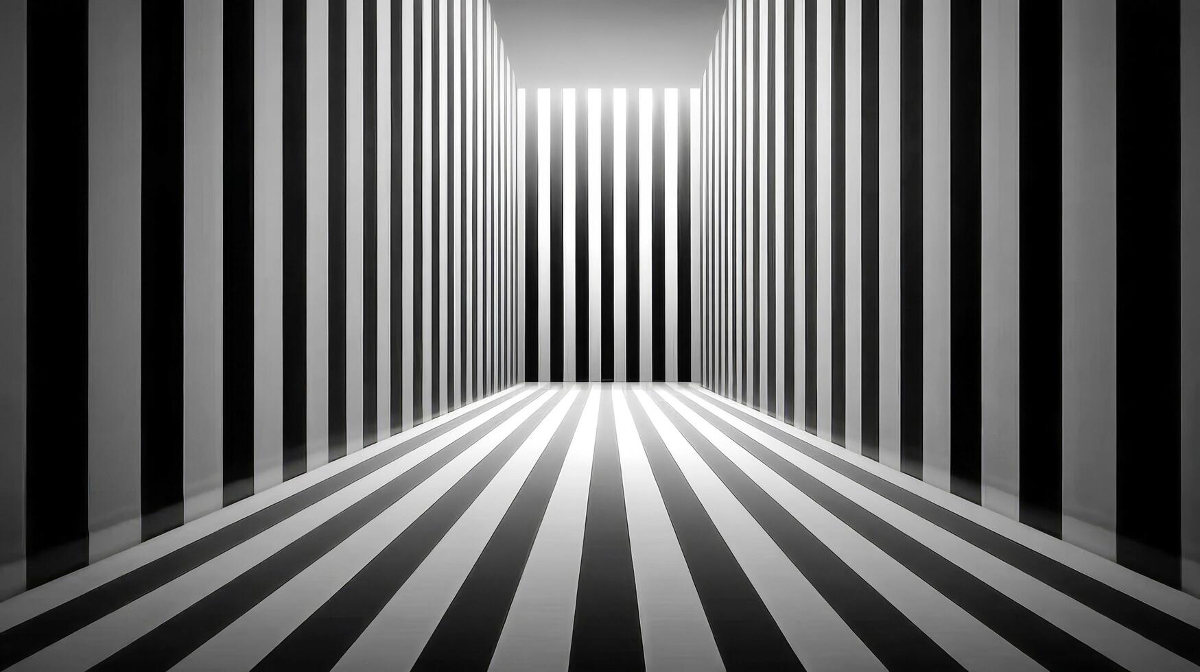 A room with a minimalist black and white striped pattern creates a sleek, modern backdrop photo