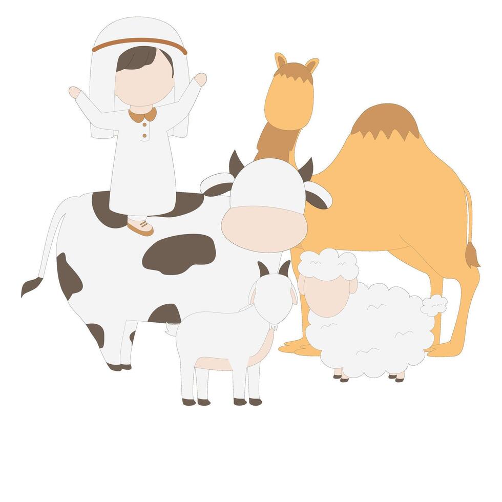 Boy with animals farm, boy with animals qurban,Arab boy with animals vector