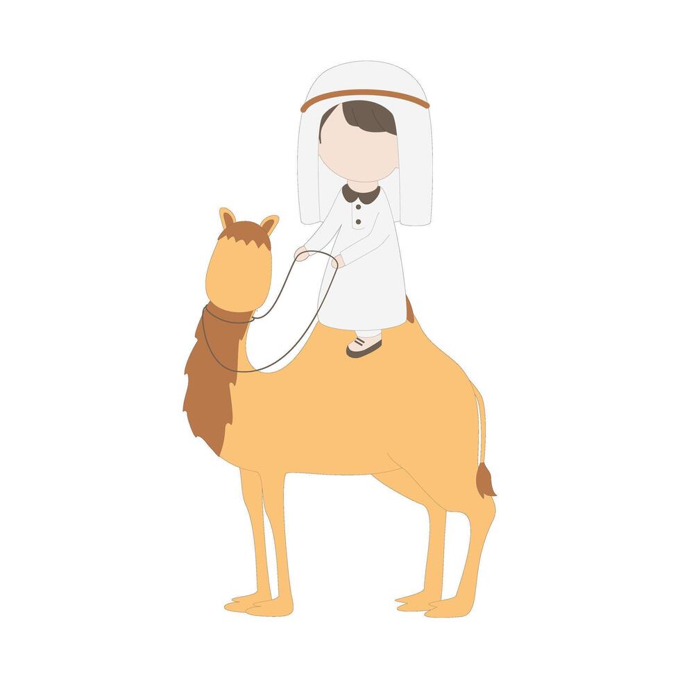 Boy riding a camel, Arab boy riding a camel vector