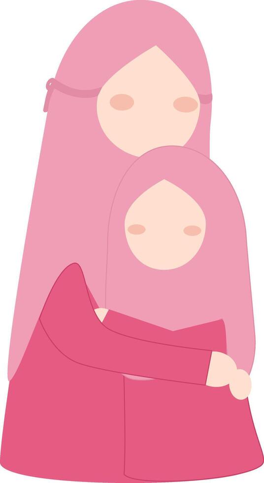 mother hugging her daughter, muslim mother hugging her daughter vector