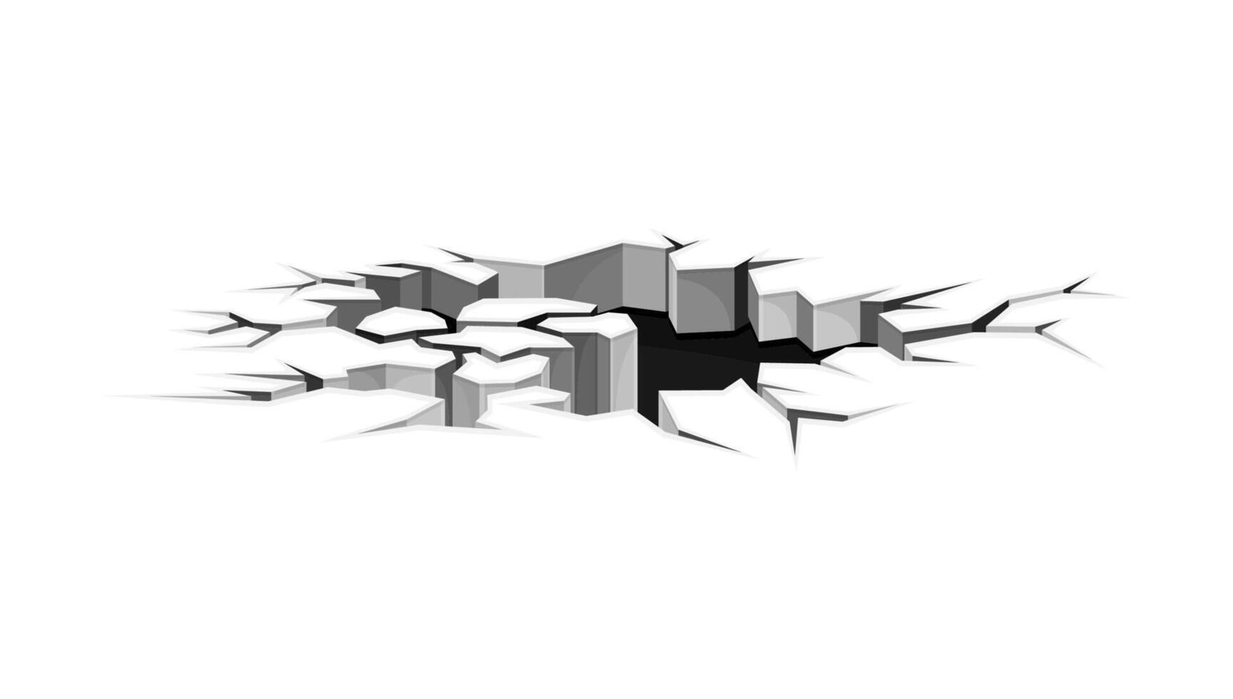 Surface crack with hole destruction effect. Black faults on ground, Earth break, concrete wall cracked illustration vector