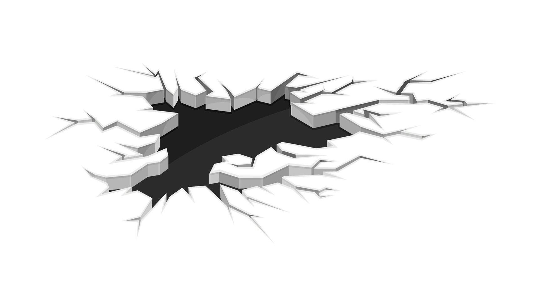 Ground crack with hole destruction effect. Black faults on surface, earthquake crevices illustration vector