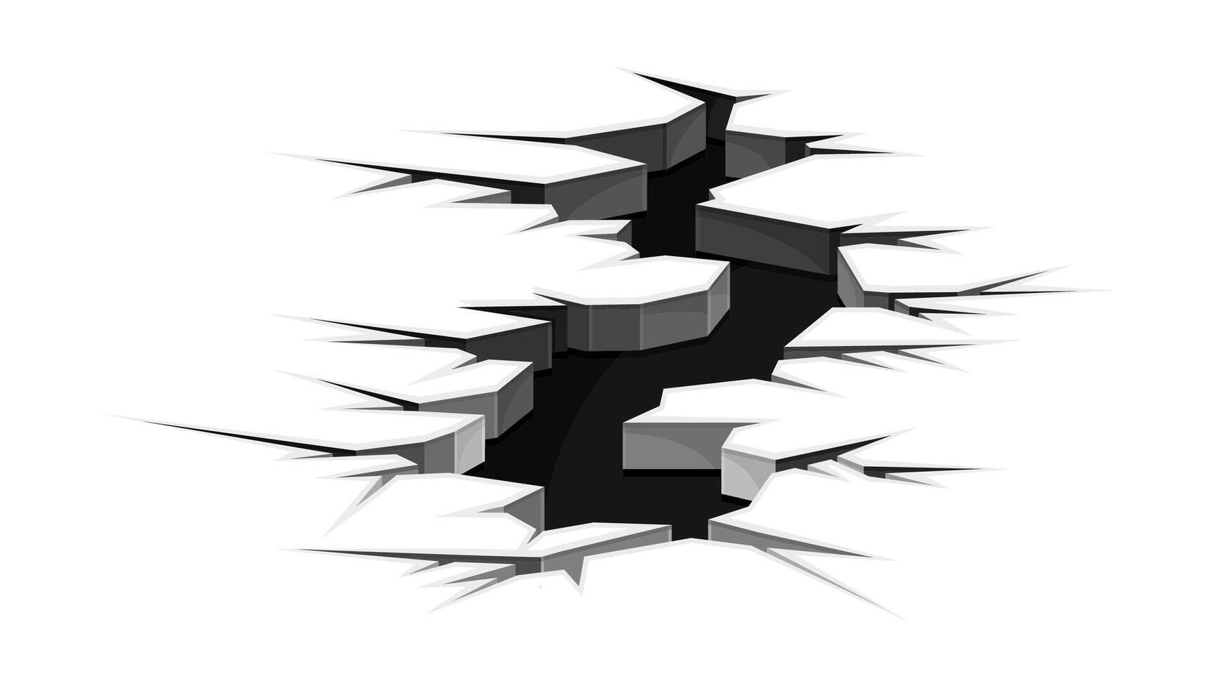 Surface crack with hole effect. Black faults on ground, disaster or drought crevices illustration vector