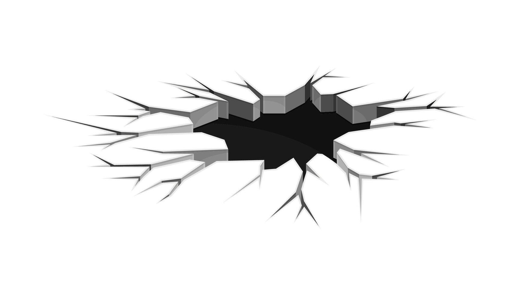 Black hole with fractures on surface. Earth or ice break, concrete wall cracked illustration vector