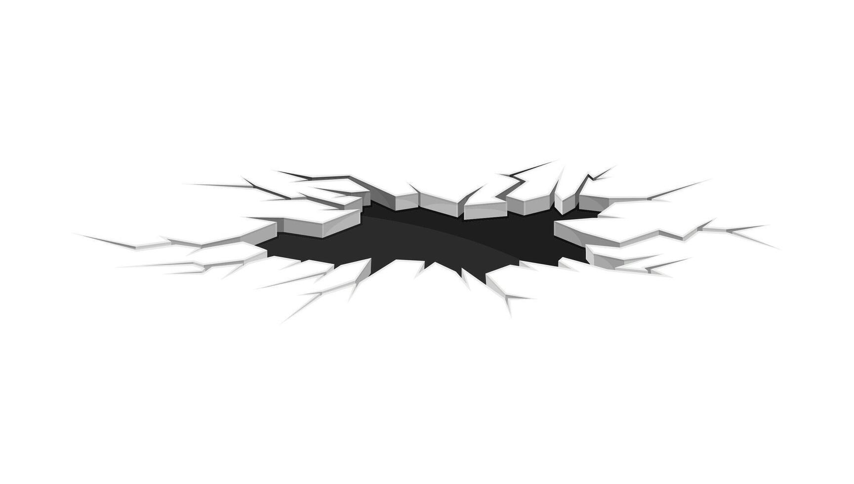 Black fractures on ice surface. Faults on ground, disaster crevices illustration vector