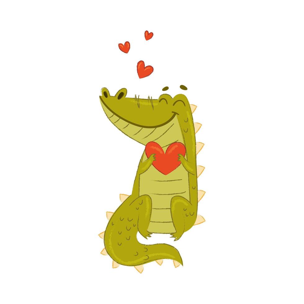 Cute Crocodile Character Holding Red Heart Fallen in Love Illustration vector