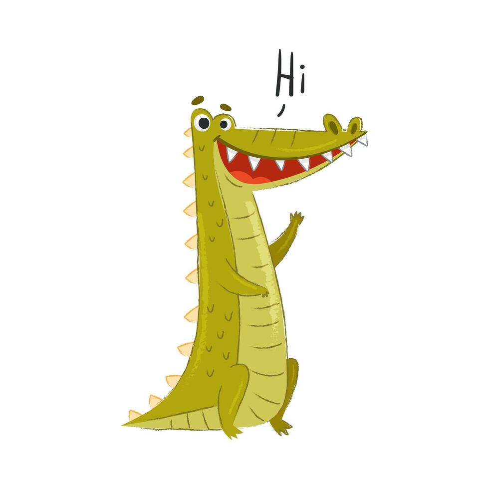 Cute Crocodile Character Waving Paw Saying Hello Illustration vector
