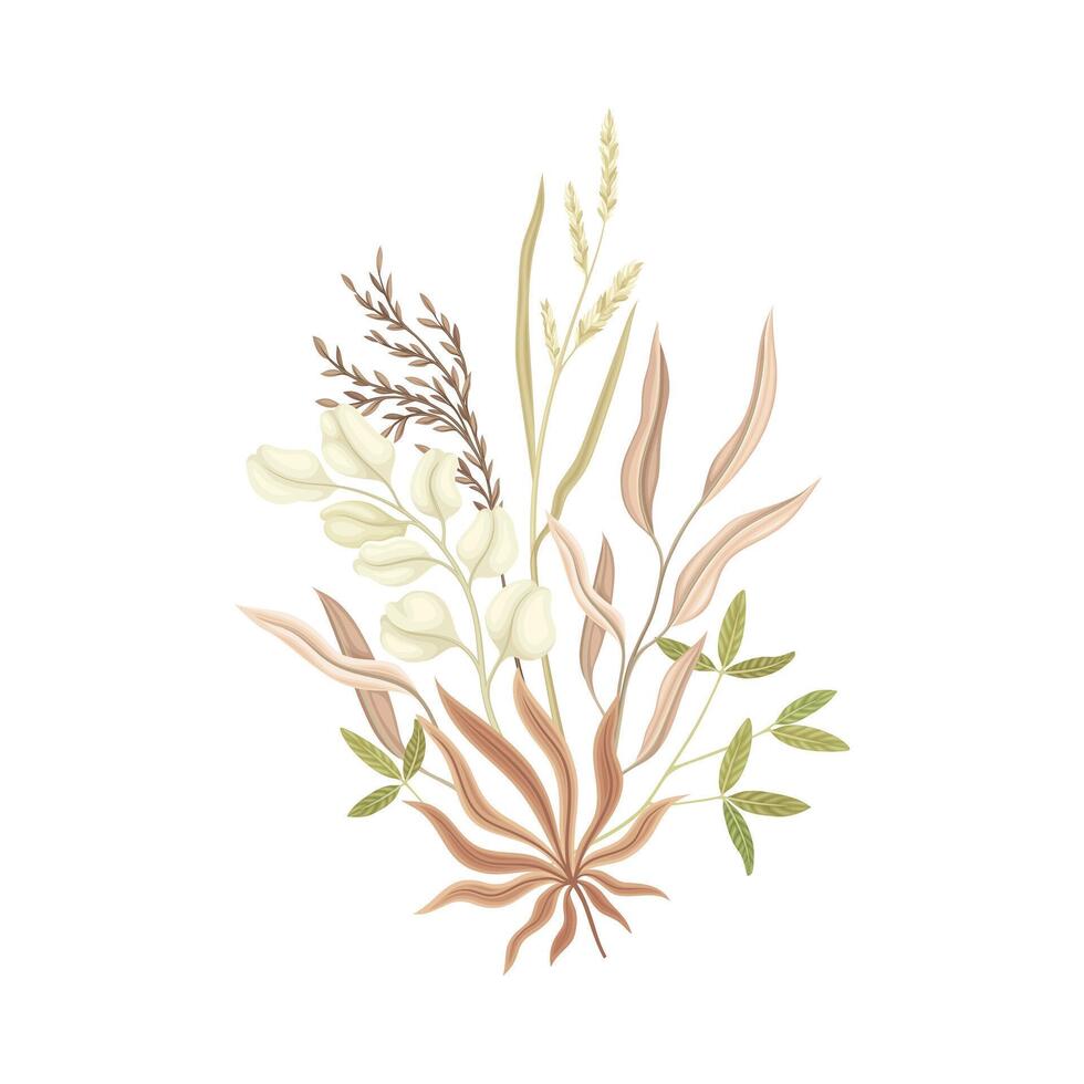 Bouquet with dried plants. Flowers in taupe, dusty pink, brown, sepia trendy colors for your own design illustration vector