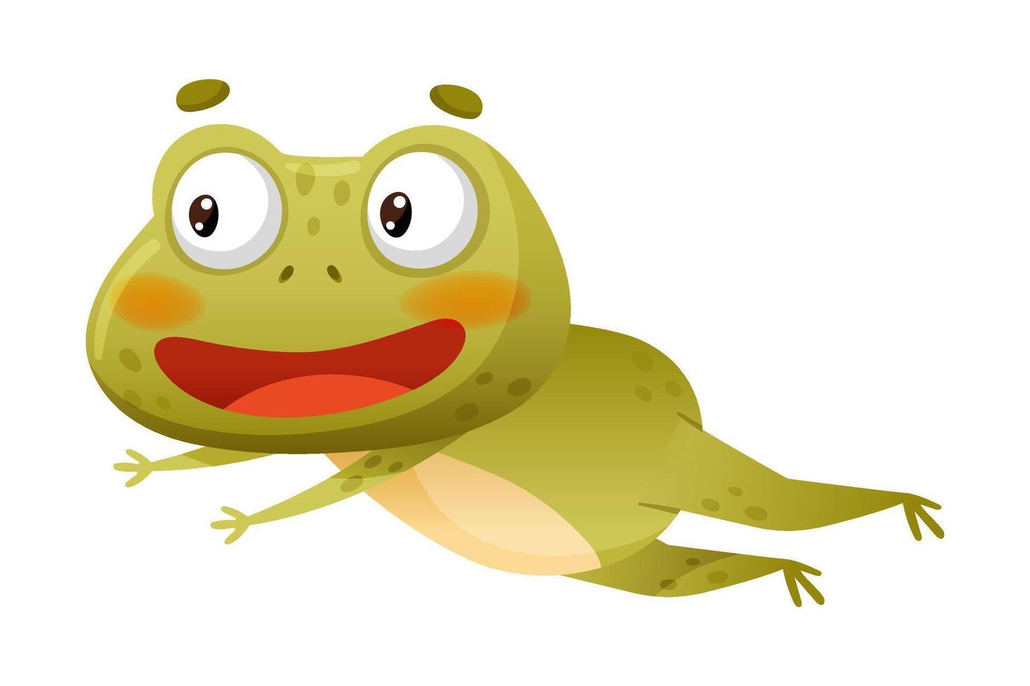 Cute happy frog jumping. Green funny toad cartoon character illustration vector